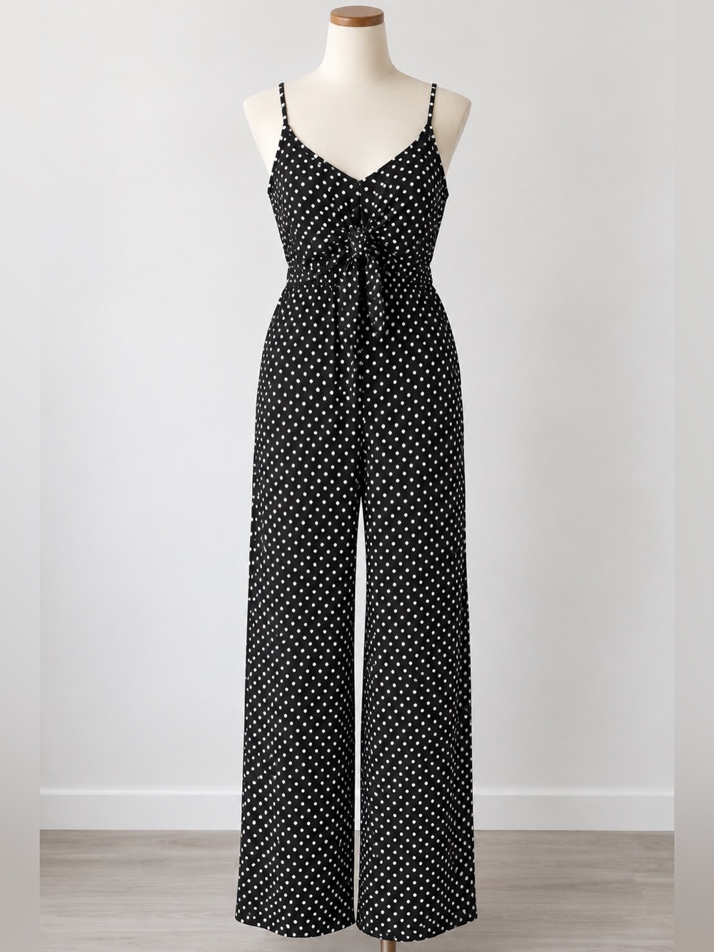 MICHAEL Michael Kors Polka Dot Wide Leg Jumpsuit M Tie Front Black White